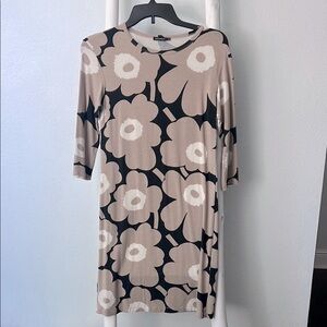 Marimekko Beige and Black Floral Midi Dress